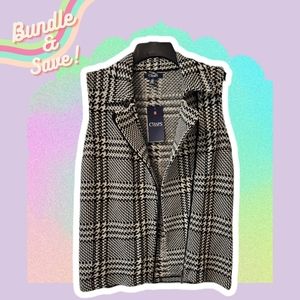NEW Checkered Houndstooth Asymmetrical Zip Up Knit Sweater Vest - Chaps